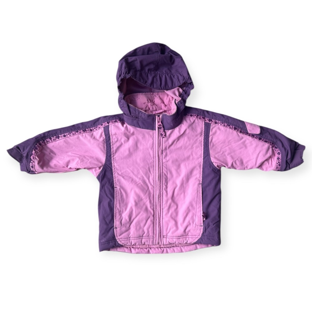 REI Toddler Girls 18 Months Purple Pink Fleece Lined Winter Jacket Hooded - Picture 2 of 13